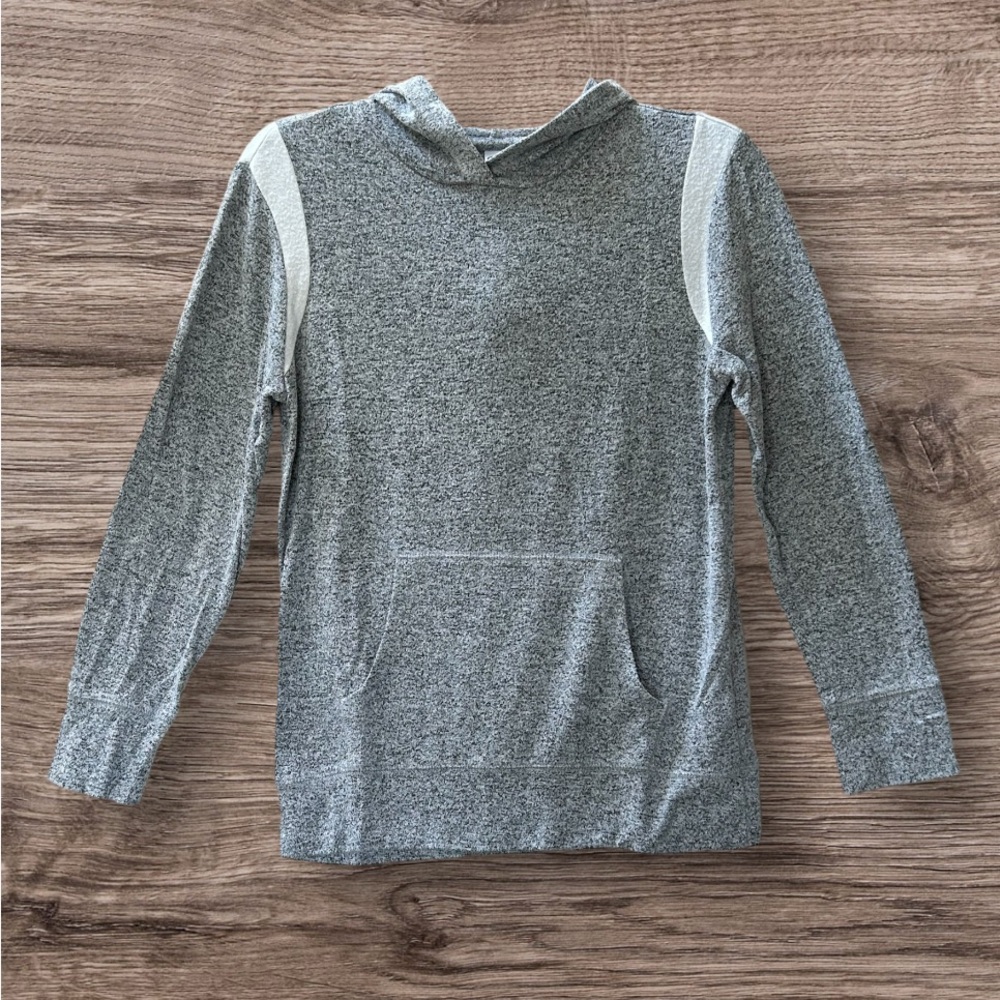 Old Navy Heather Gray White Lightweight Pullover Hoodie Kangaroo Pouch Size L - Picture 2 of 9